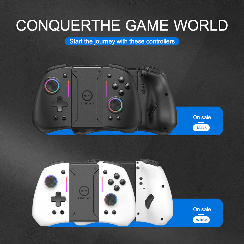 Wireless Bluetooth gamepad controller with non-linear trigger buttons for Nintendo Switch