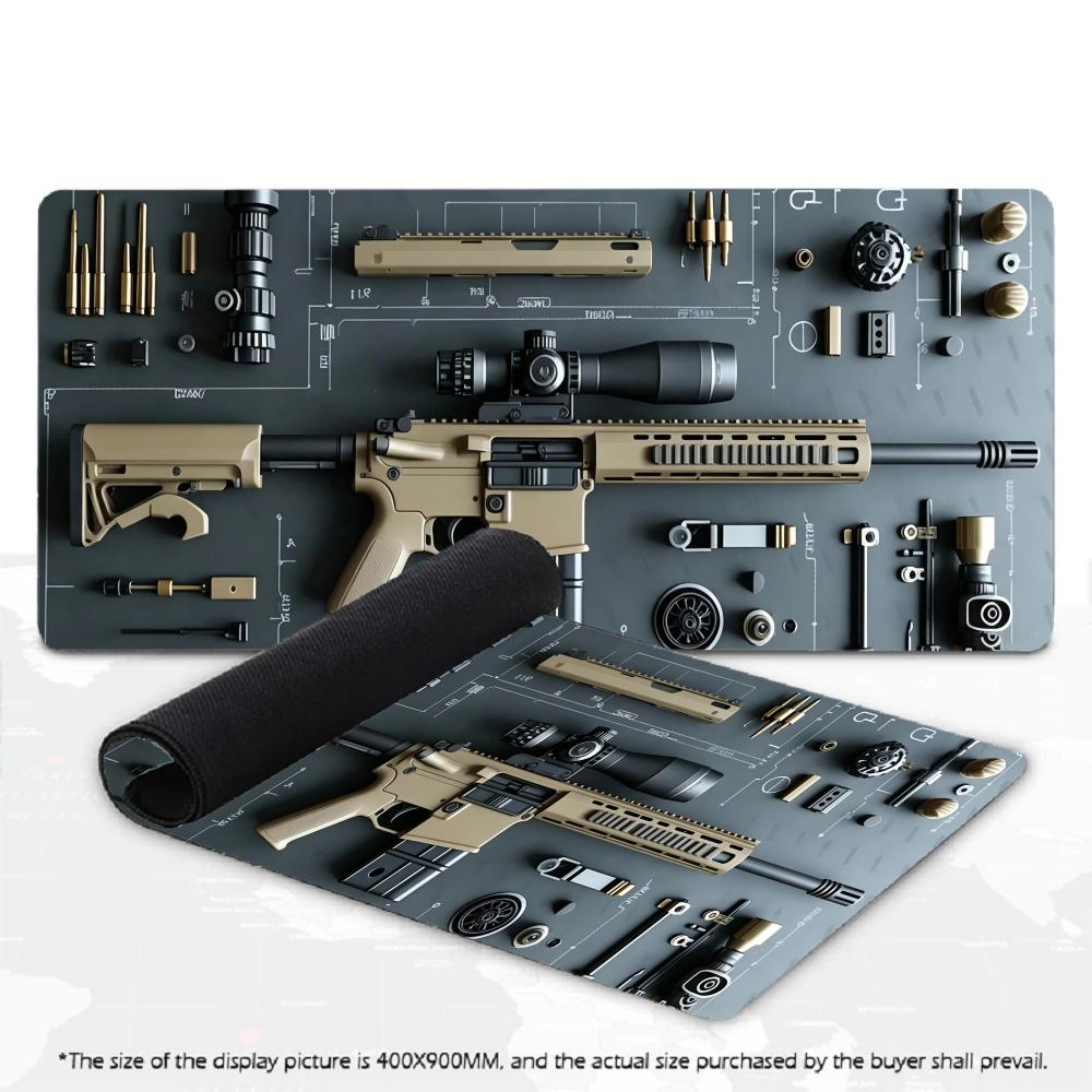 Gaming Mouse Pad Tactical Rifle Blueprint Neon Desk Mat - Minimalist aesthetic in natural lighting