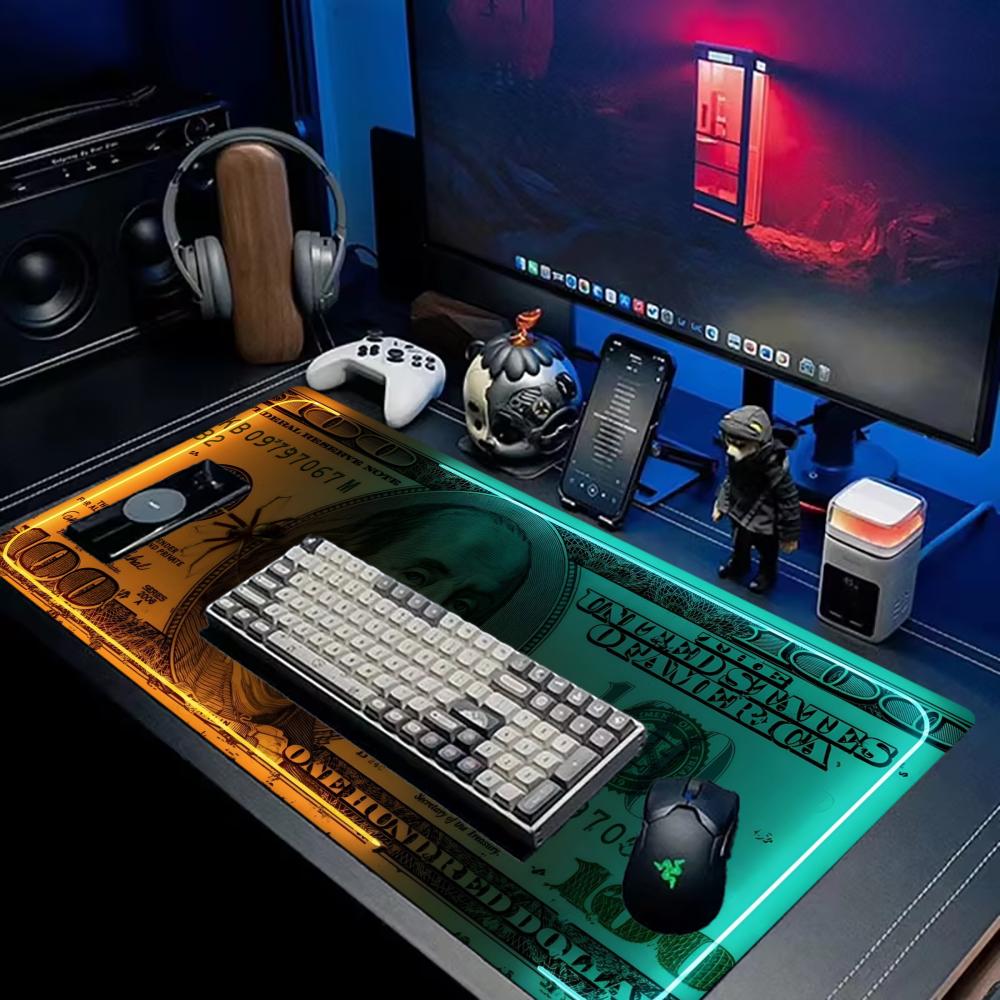 XXL Gaming Mouse Pad Money Design Large Desk Mat - Image highlighting product features