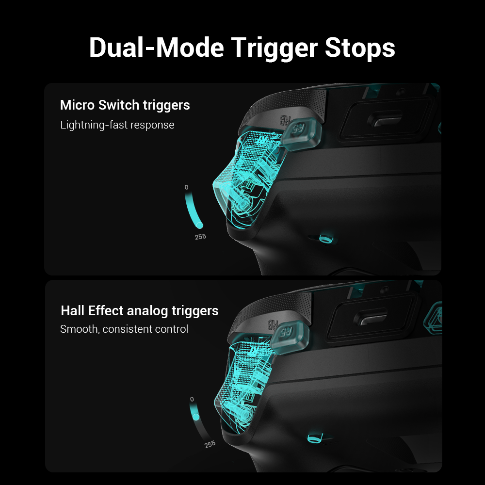 Dual-mode trigger stops for hall effect and micro switch triggers