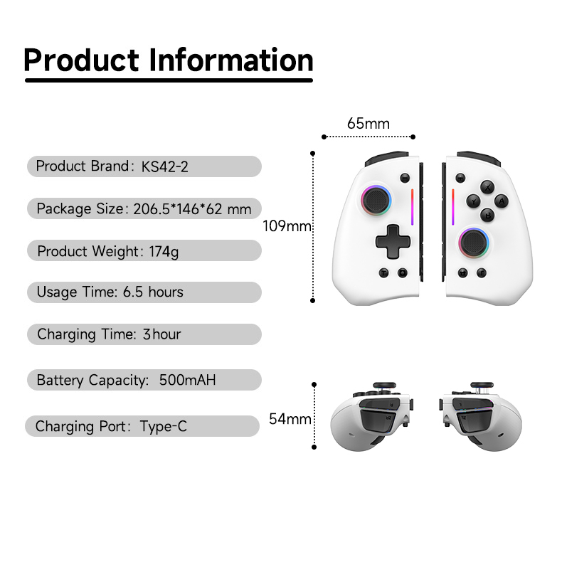 Wireless Bluetooth gamepad controller with non-linear trigger buttons for Nintendo Switch