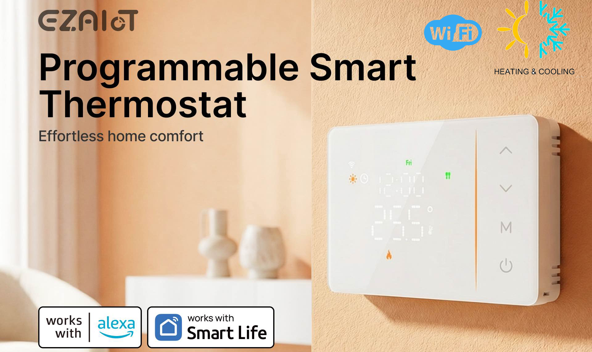 Smart WiFi heating and cooling thermostat device image