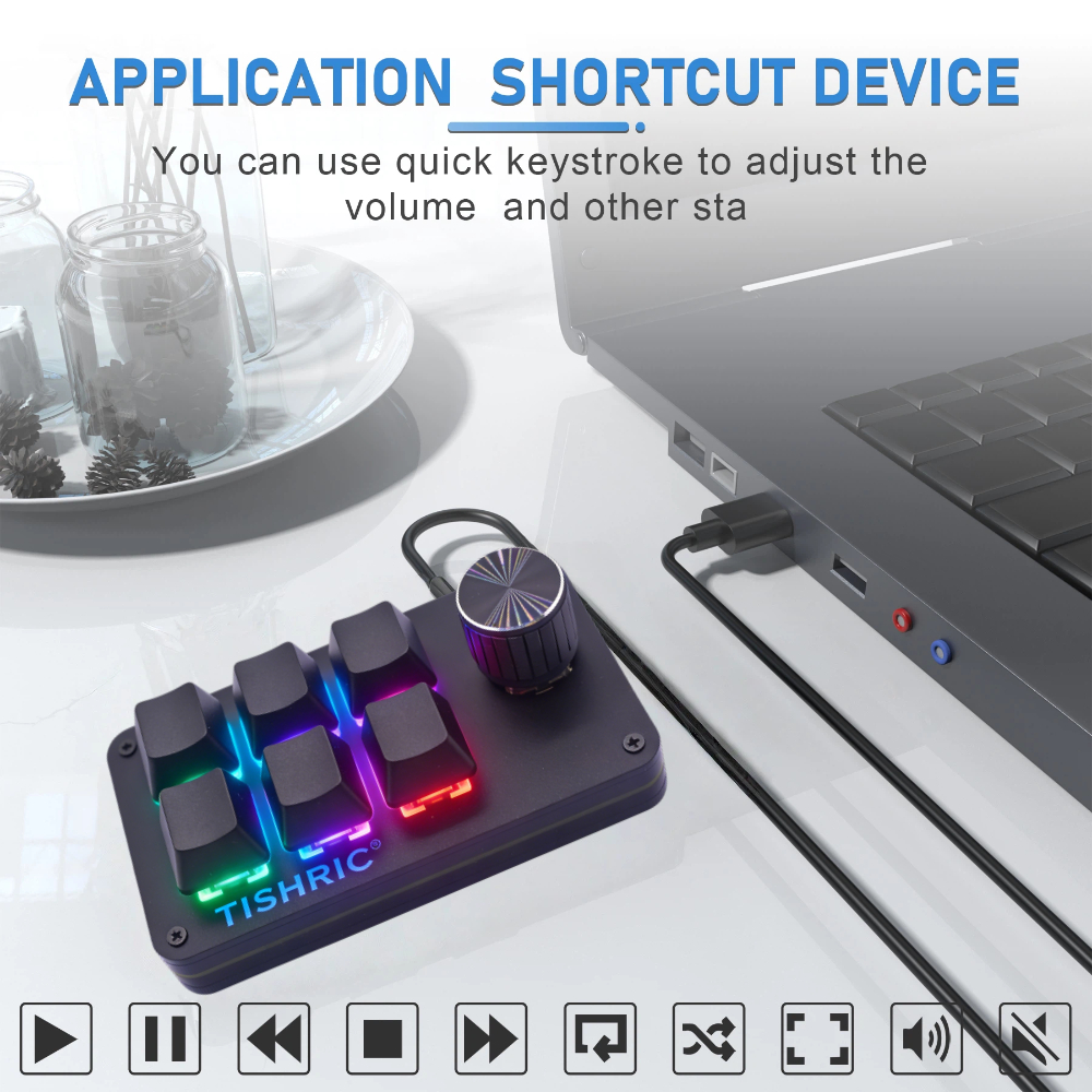 TISHRIC RGB mini macro mechanical keyboard with keys and knob