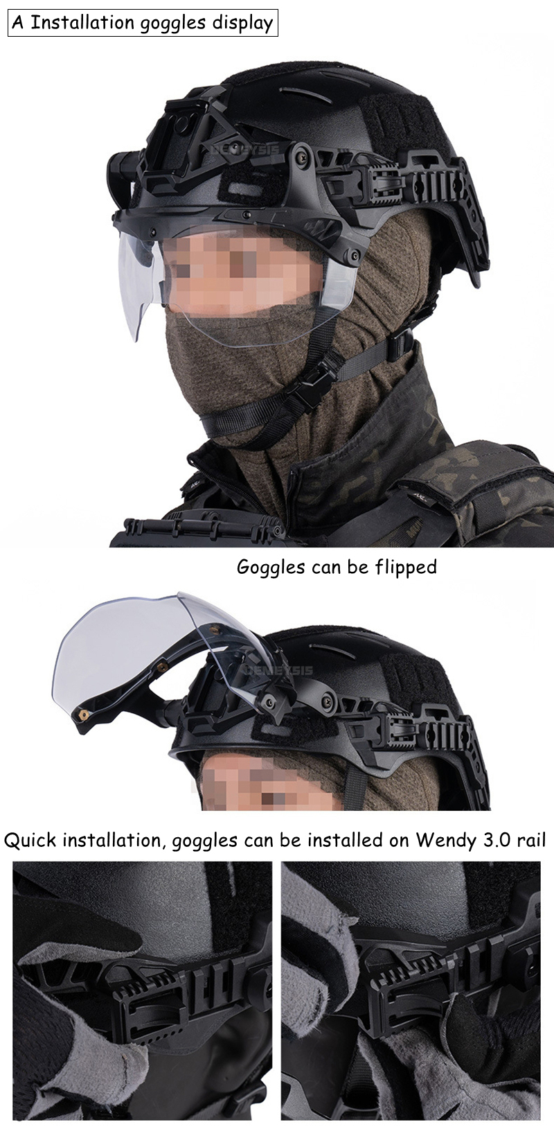 Complete tactical protective helmet setup for airsoft and paintball