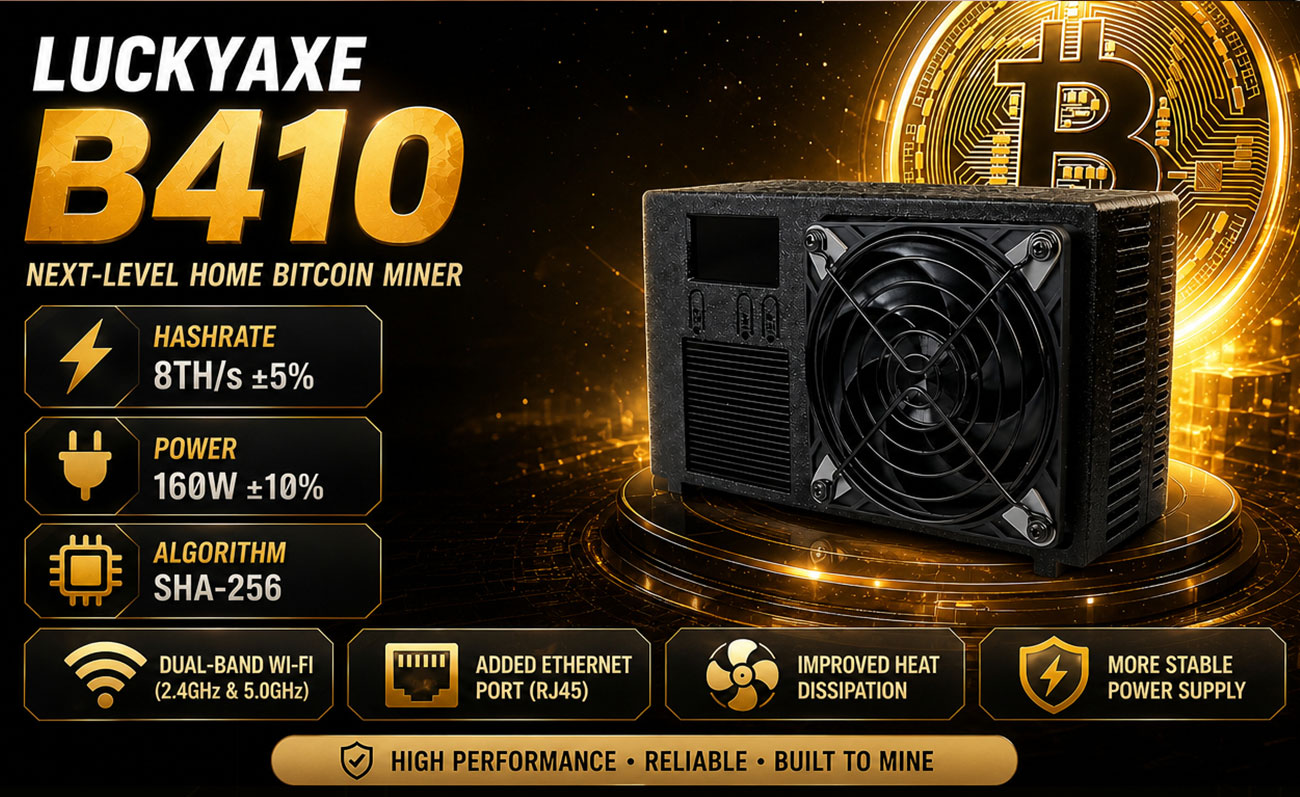 Luckyaxe B401 Bitcoin Miner hashing specs and display screen