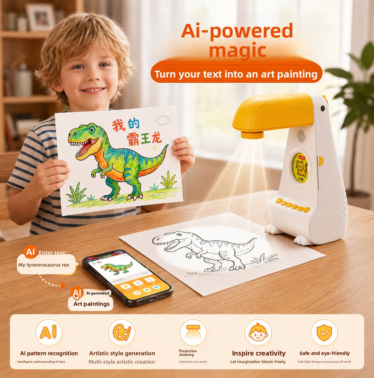 Kids Intelligent Painting Projector Educational Drawing Toy - Image highlighting product features