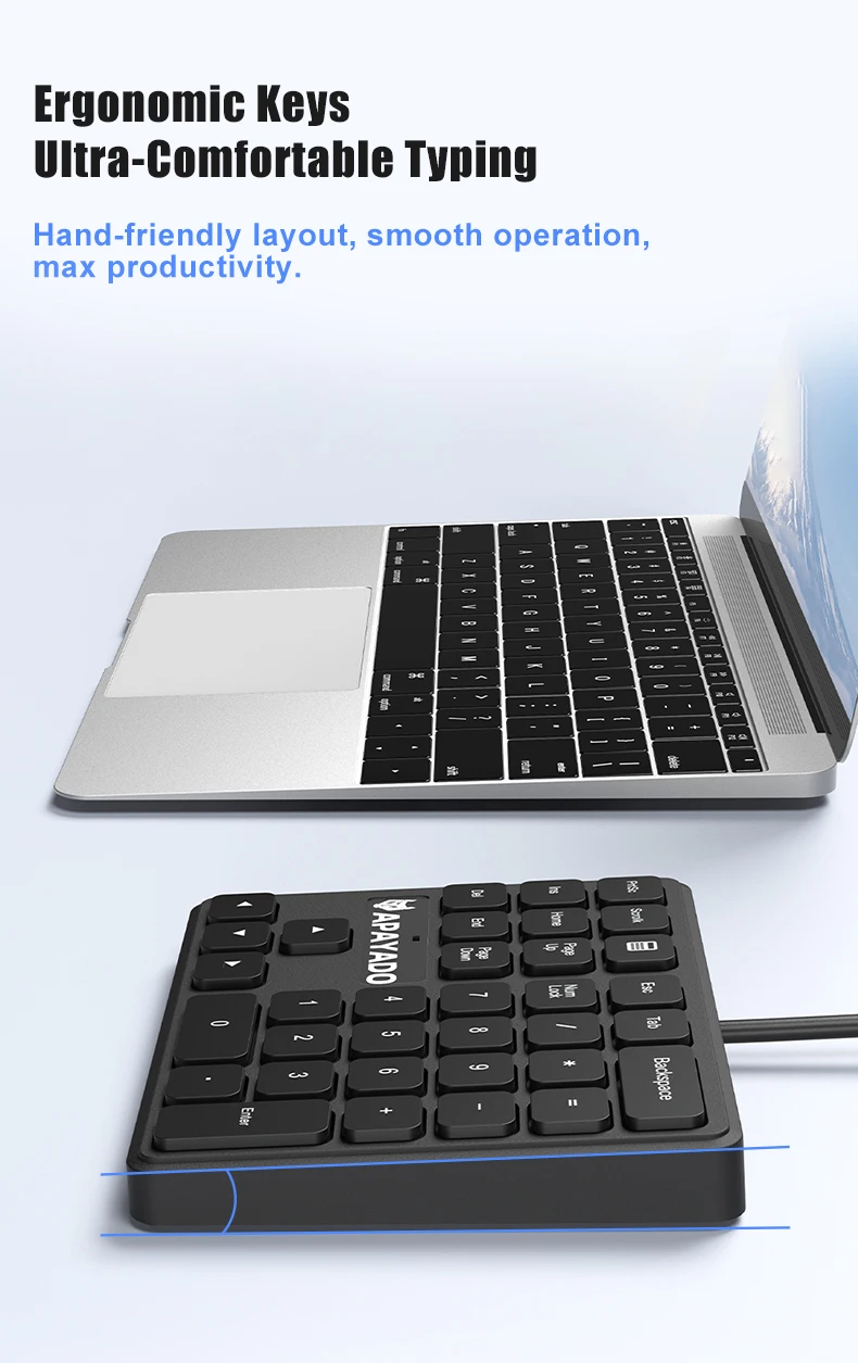 Side profile of APAYADO T35 slim wired numeric keypad