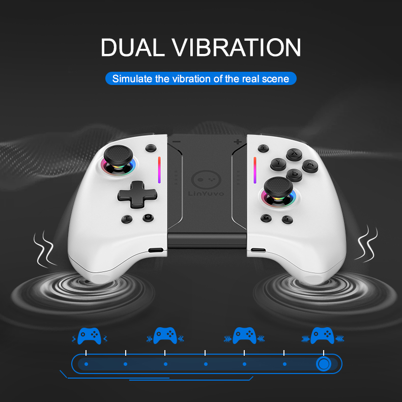 Wireless Bluetooth gamepad controller with non-linear trigger buttons for Nintendo Switch