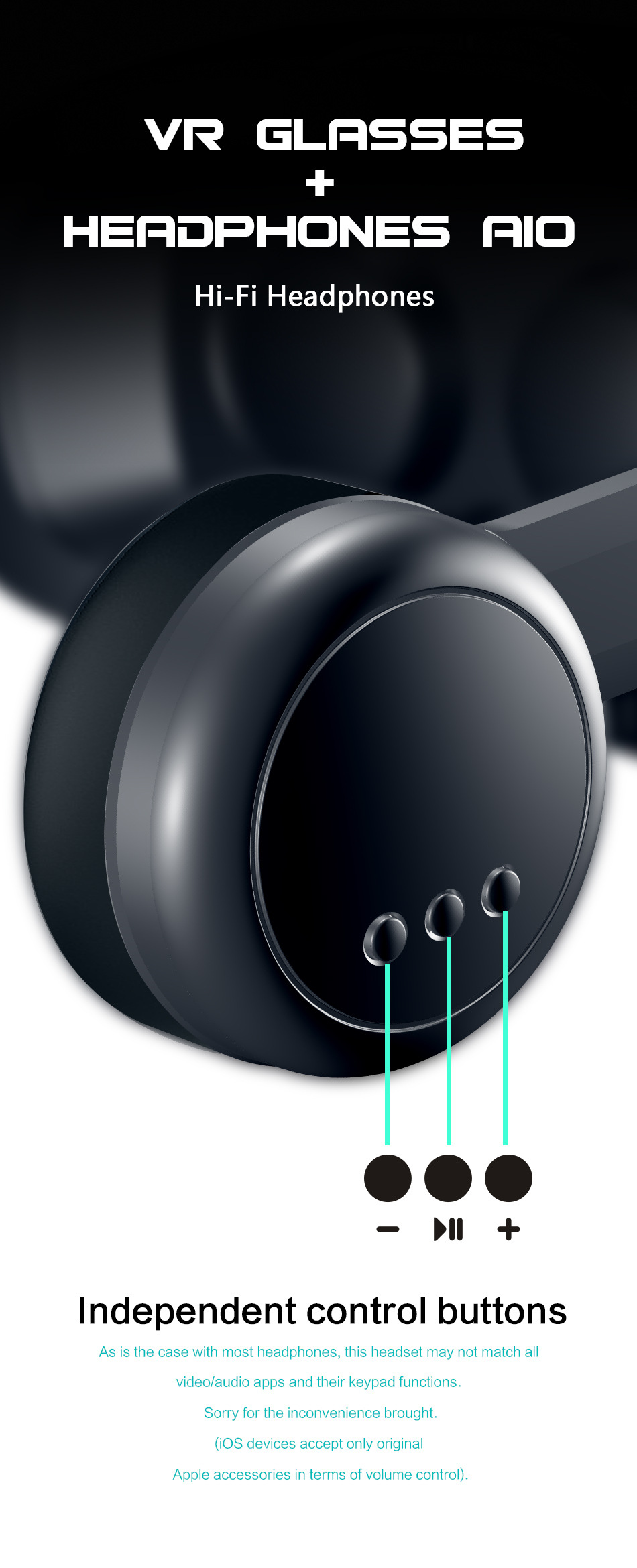Hi-fi headphones integrated into the virtual reality headset
