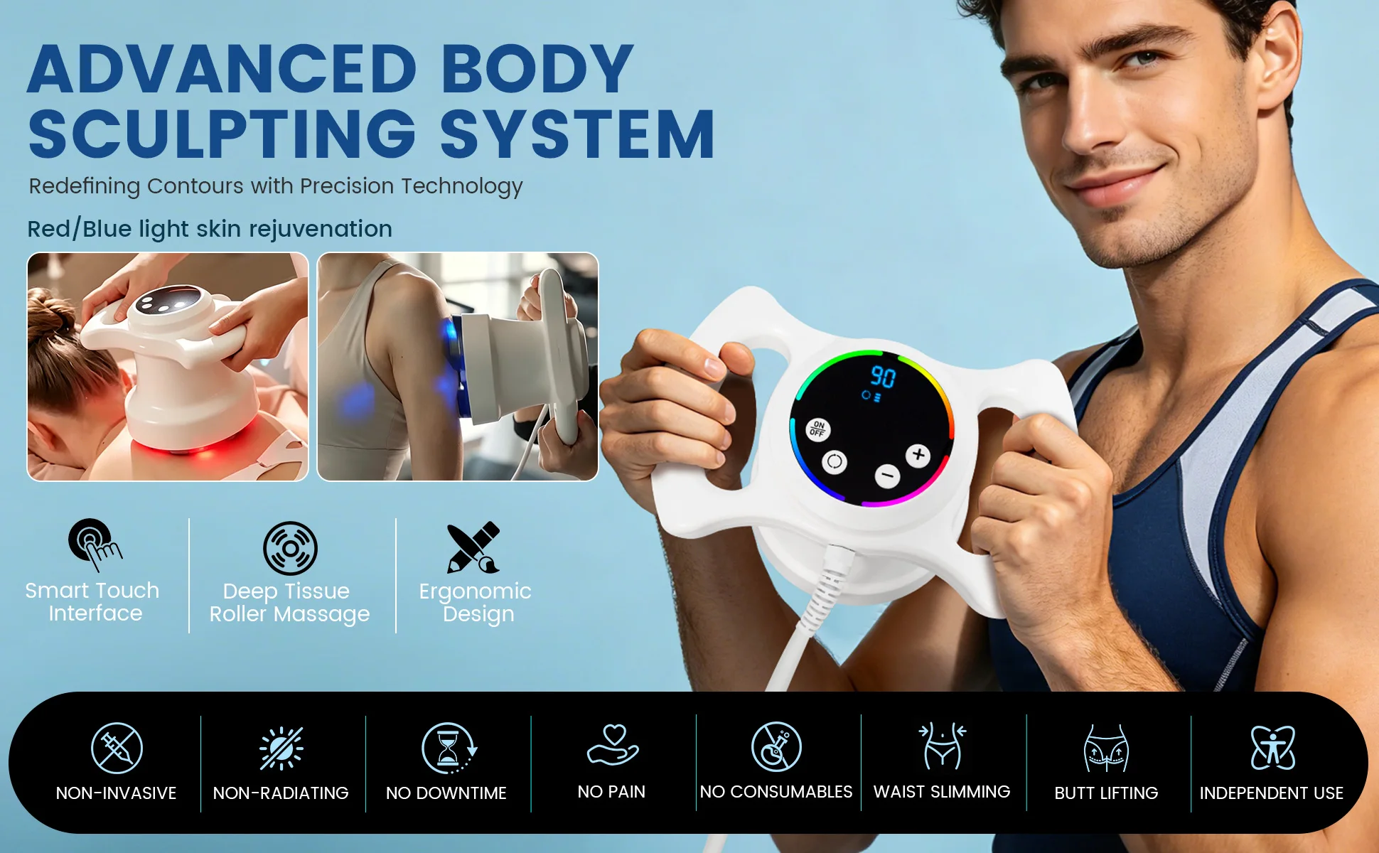 Bidirectional roller slimming instrument for comprehensive body shaping