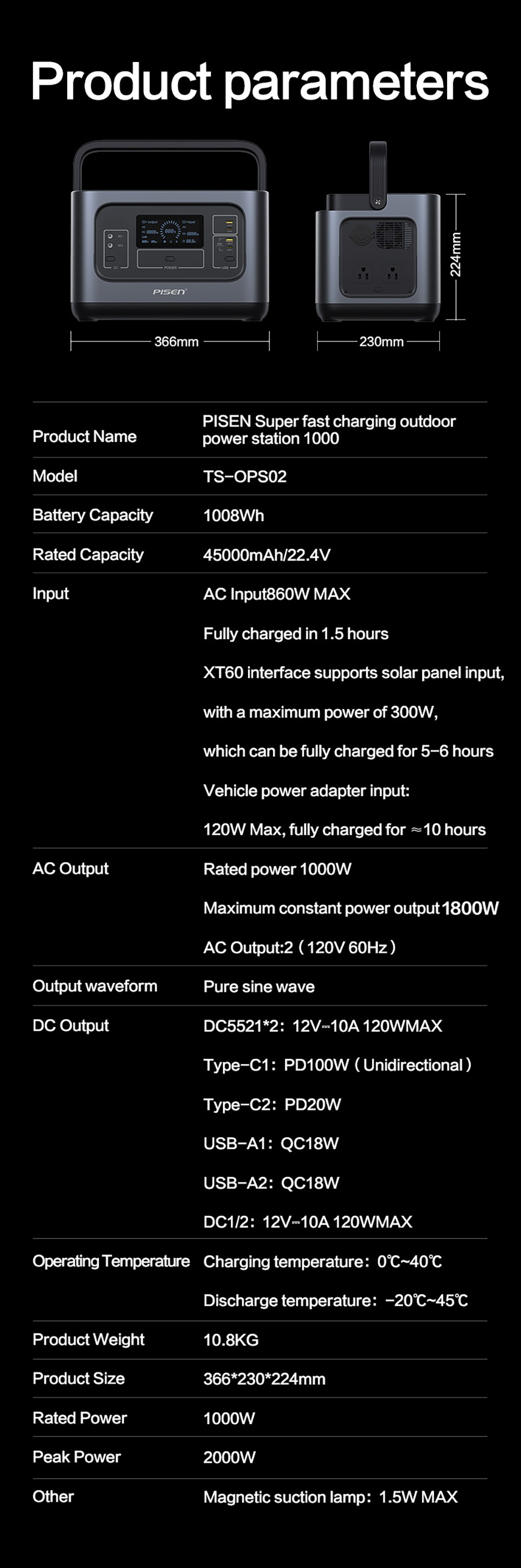 PISEN 1000W Solar Generator 1008Wh LiFePO4 Portable Power Station - Modern style featured in daily use