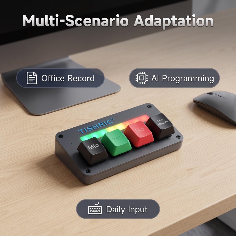 One handed mechanical shortcut pad with voice input microphone
