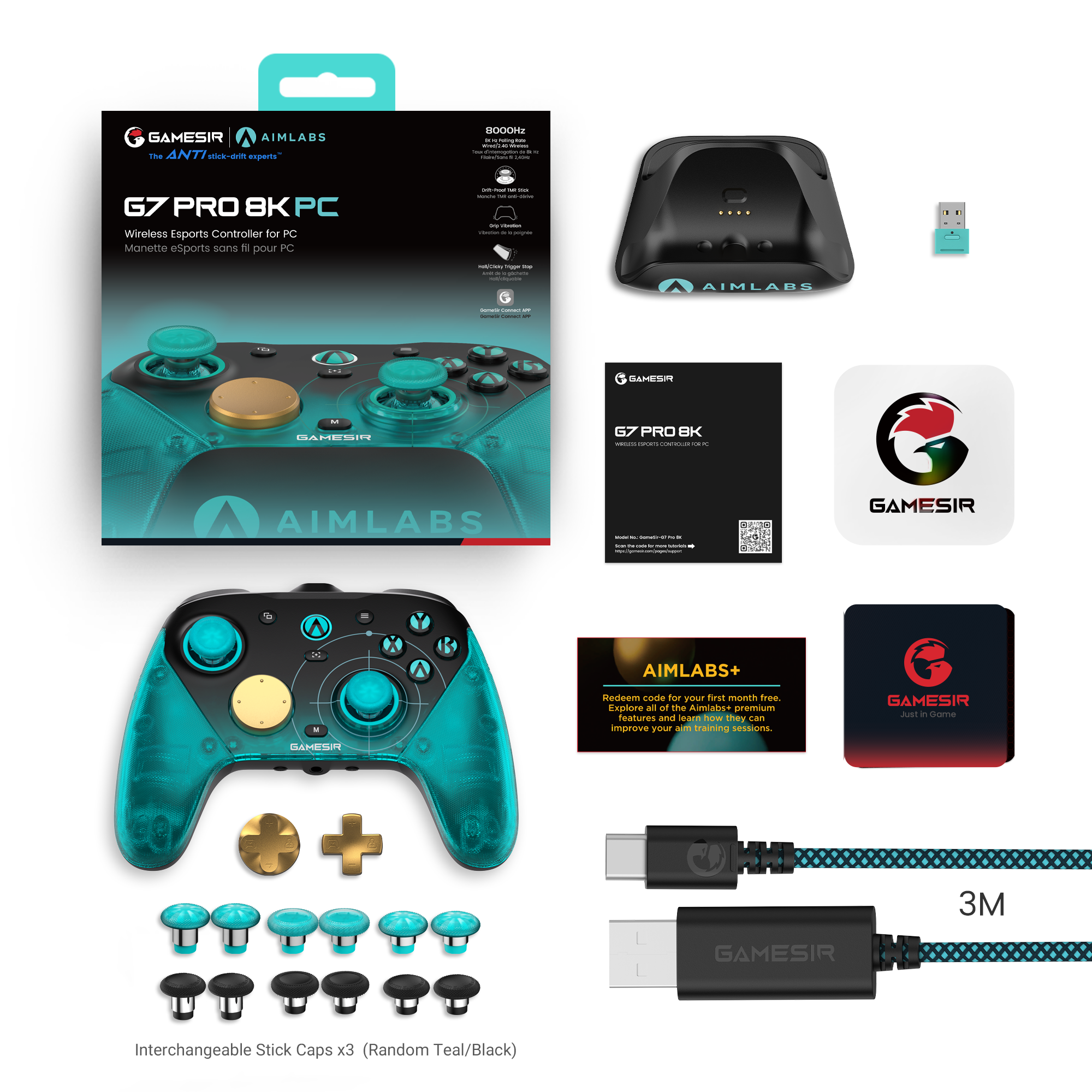 Package contents including USB receiver and cable