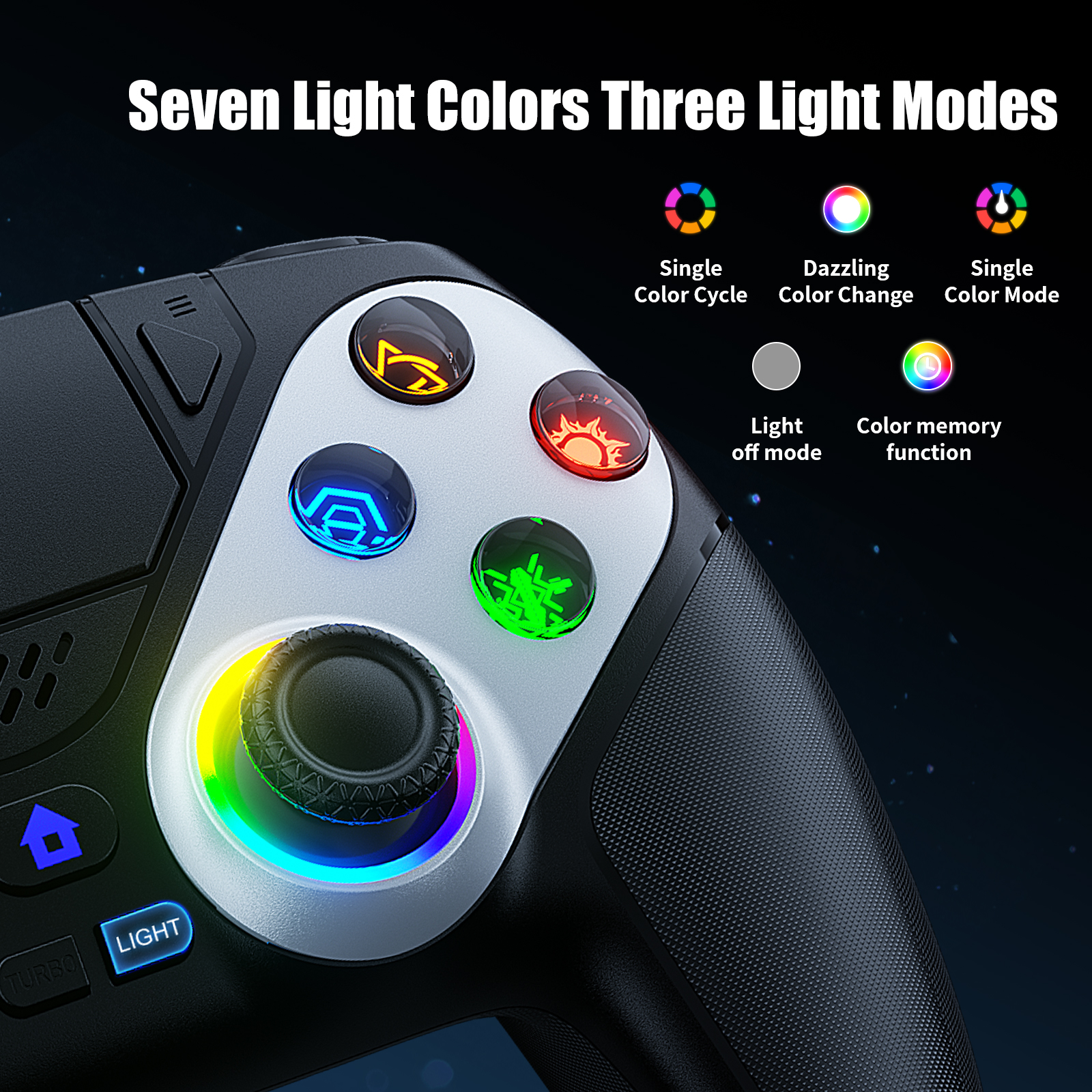 Wireless PS5 Gaming Controller with RGB and Turbo - Sleek profile against neutral background