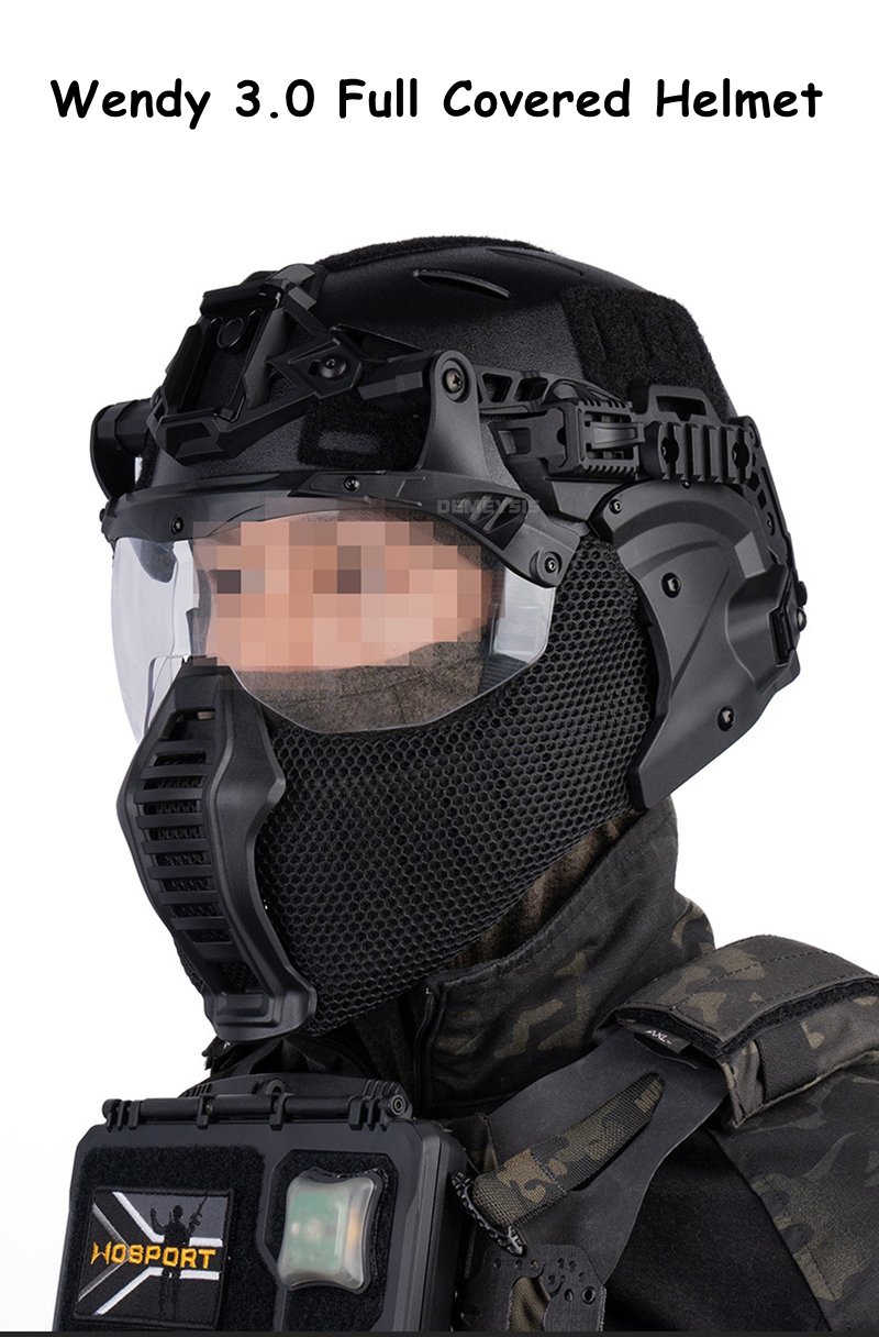 Tactical full protective helmet with half face mask and goggles