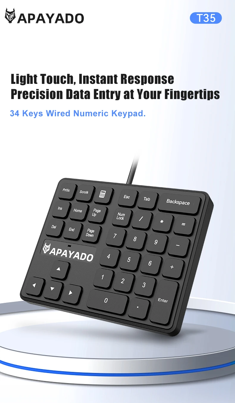 APAYADO T35 slim wired numeric keypad showing ultra thin key design
