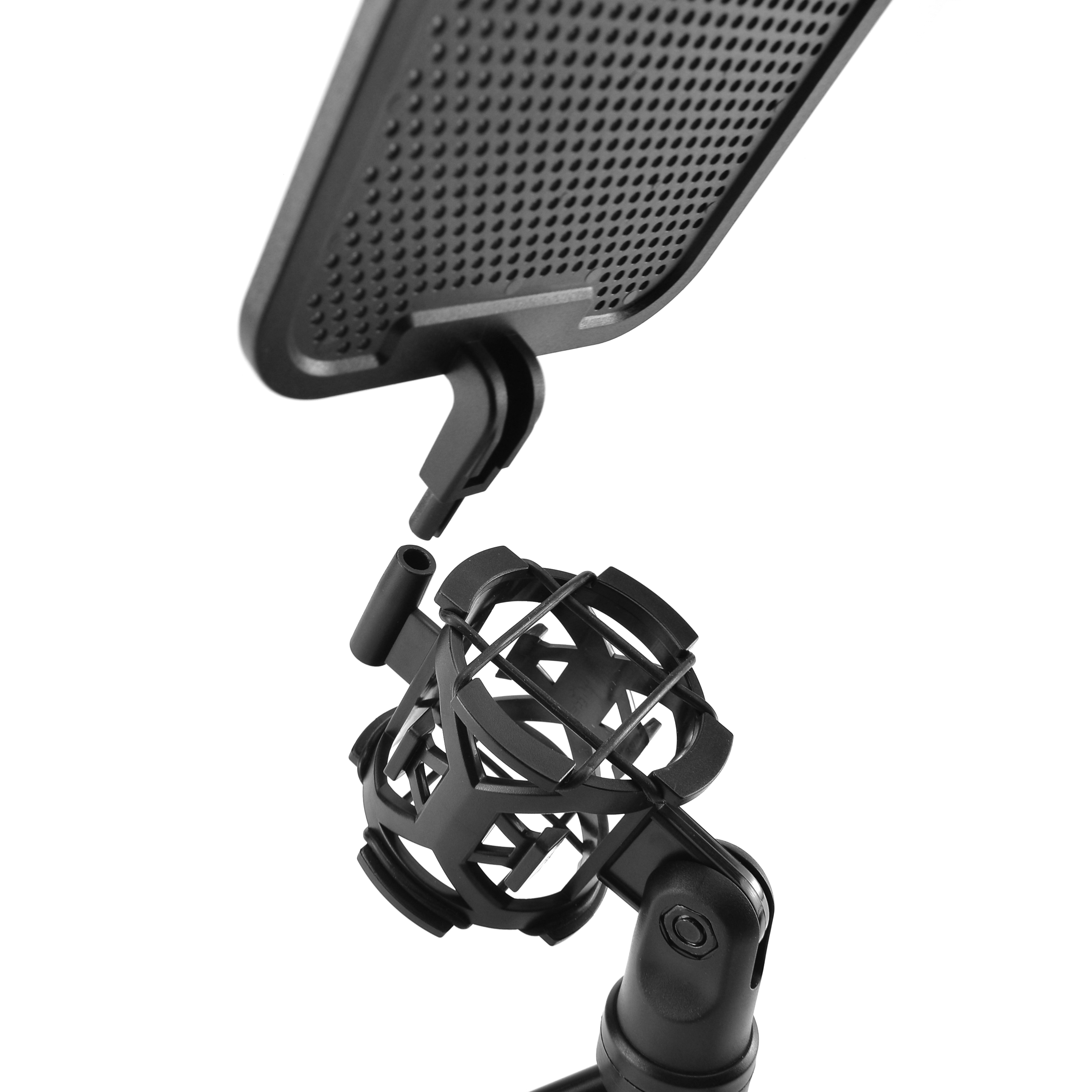 RGB studio microphone illuminating a desk