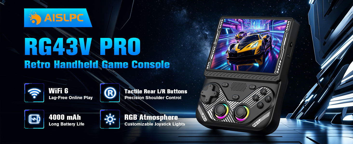 RG43V Pro retro handheld game console front view