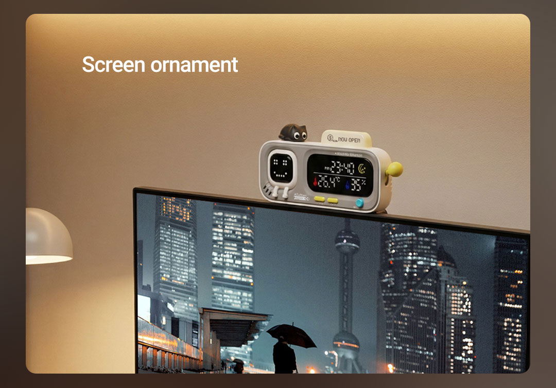 Smart clock showing environmental comfort level indicators
