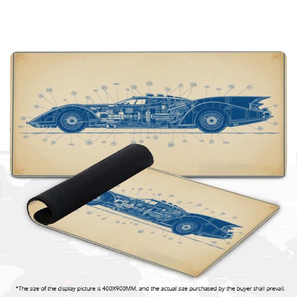 Vintage Car Blueprint XXL Gaming Mouse Pad Desk Mat - Elegant design displayed