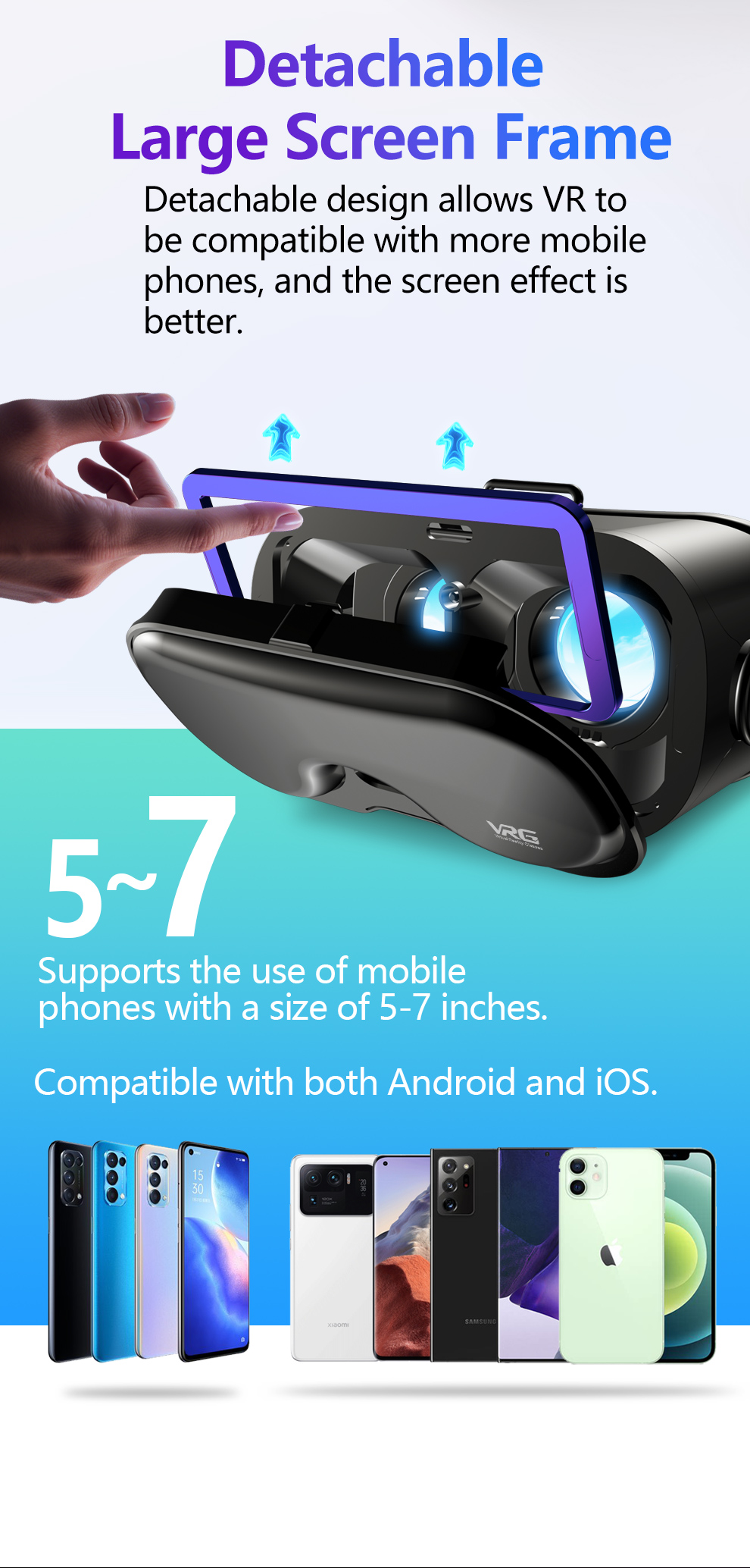 VR headset with built in headphones and lenses