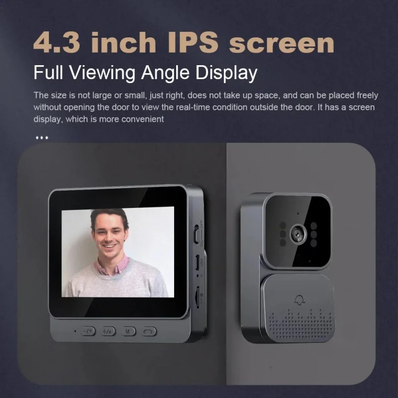 Wireless video doorbell camera mounted on apartment door