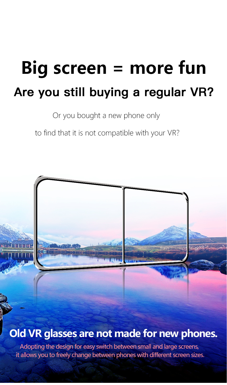 VR headset design showing easy smartphone screen size switching
