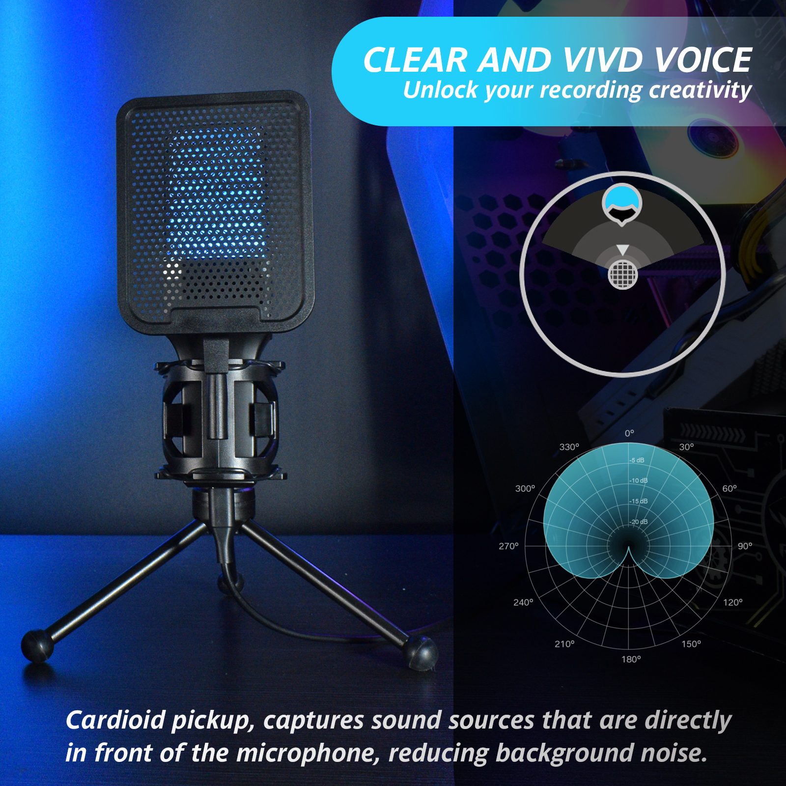 USB microphone with volume and mute controls