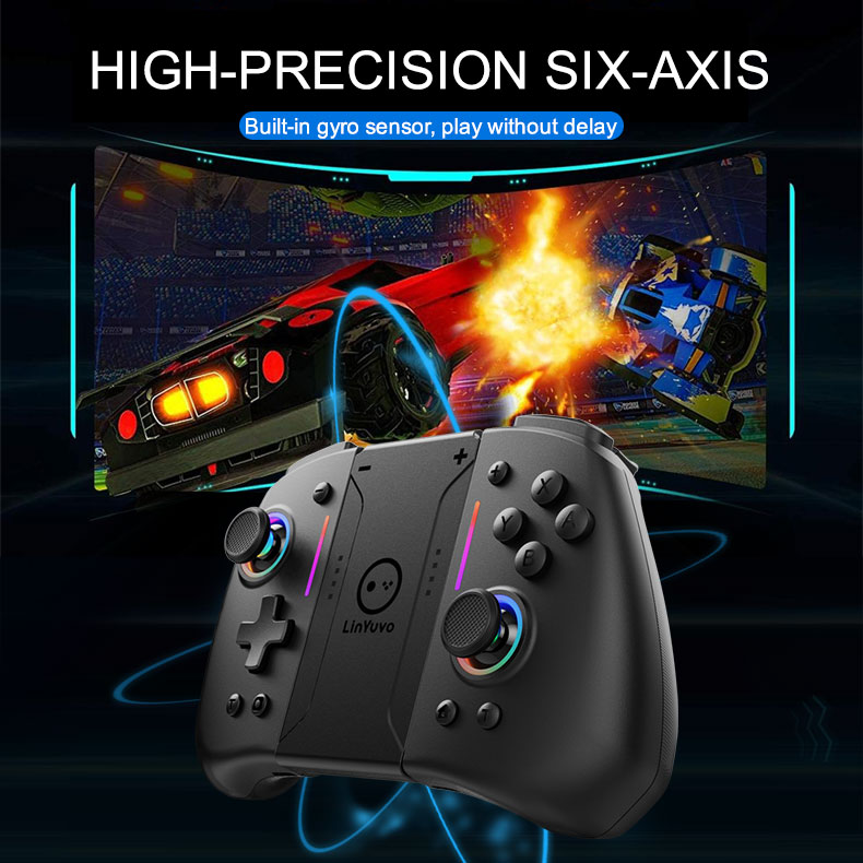 Wireless Bluetooth gamepad controller with non-linear trigger buttons for Nintendo Switch