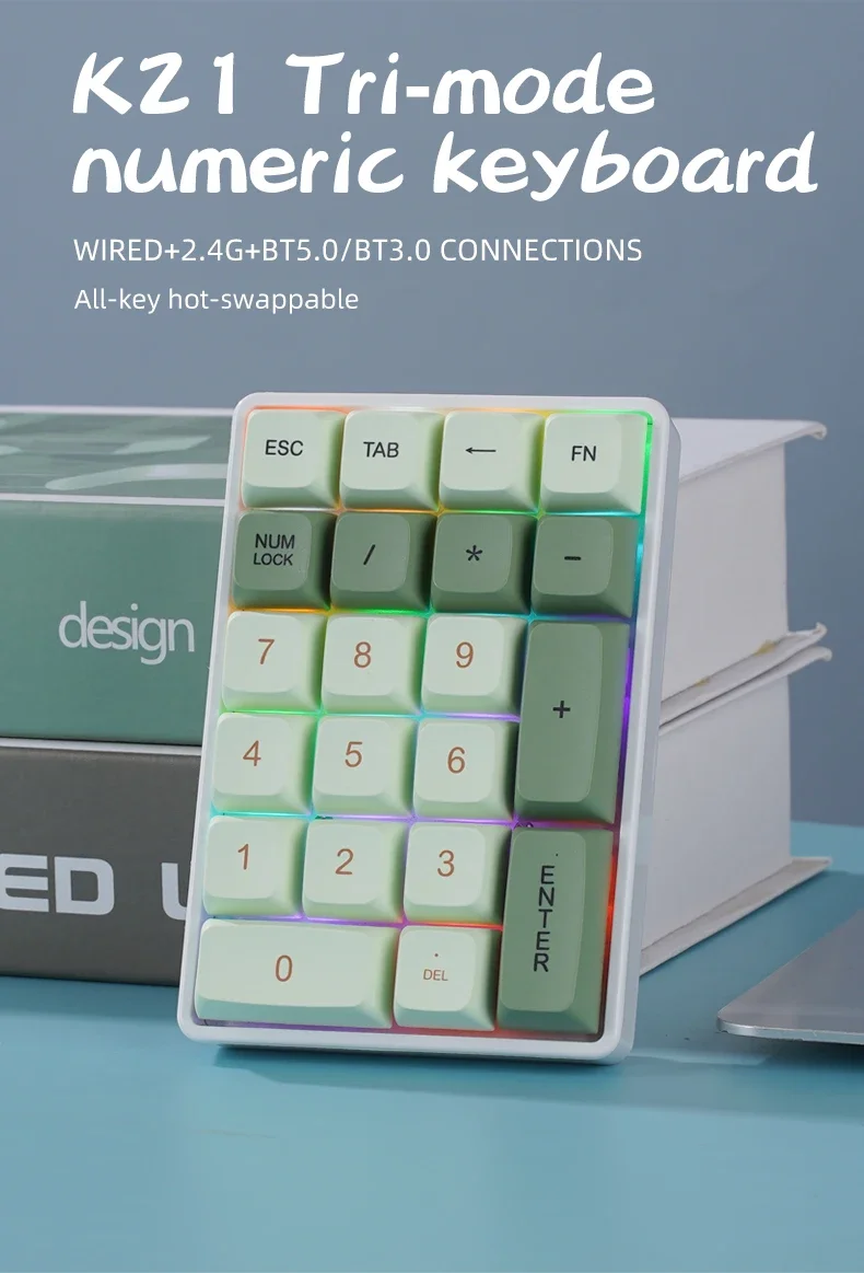 FREEWOLF K21 wireless mechanical numeric keypad in shimmer color