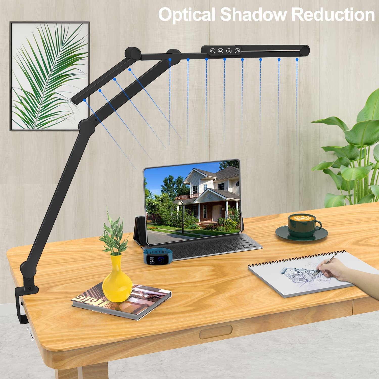 LED Desk Lamp with Clamp and Auto Dimming - Zoomed image showing craftsmanship