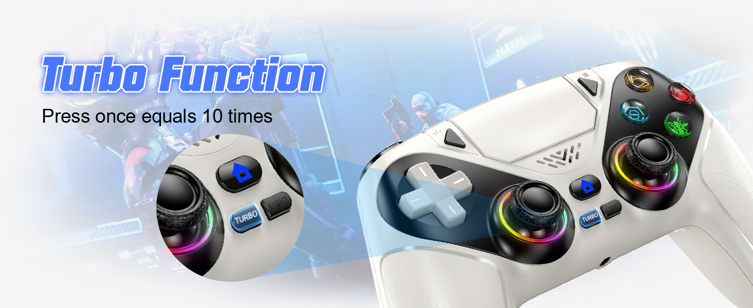 Wireless PS5 Gaming Controller with RGB and Turbo - Compact design captured from top angle