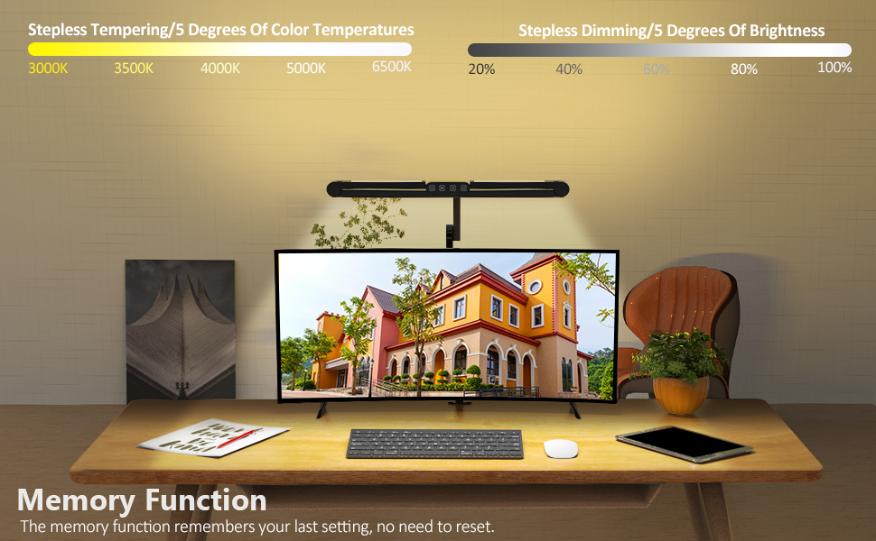 LED Desk Lamp with Clamp and Auto Dimming - Angle view of the product in use