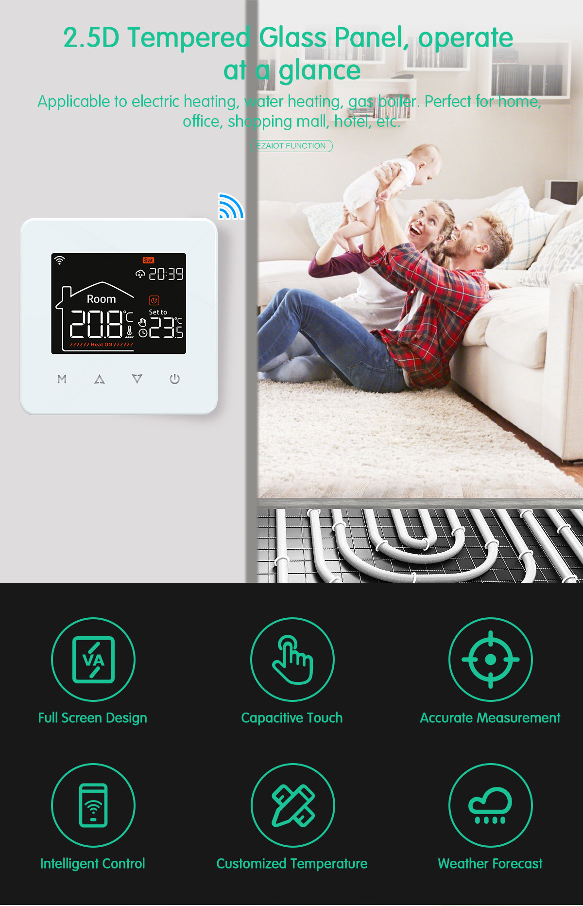 Smart home thermostat product package contents and accessories