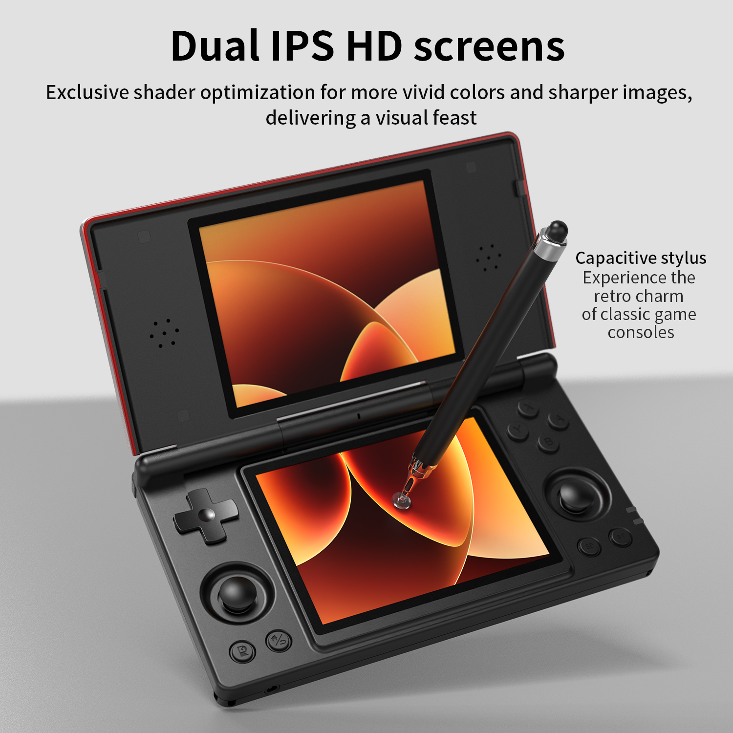 Anbernic RG DS retro video game console showing dual screens