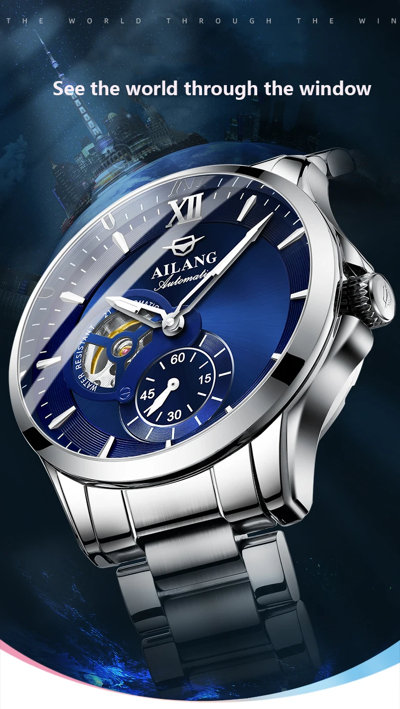Mens Skeleton Tourbillon Mechanical Watch Self Winding Luxury - Zoomed image showing craftsmanship