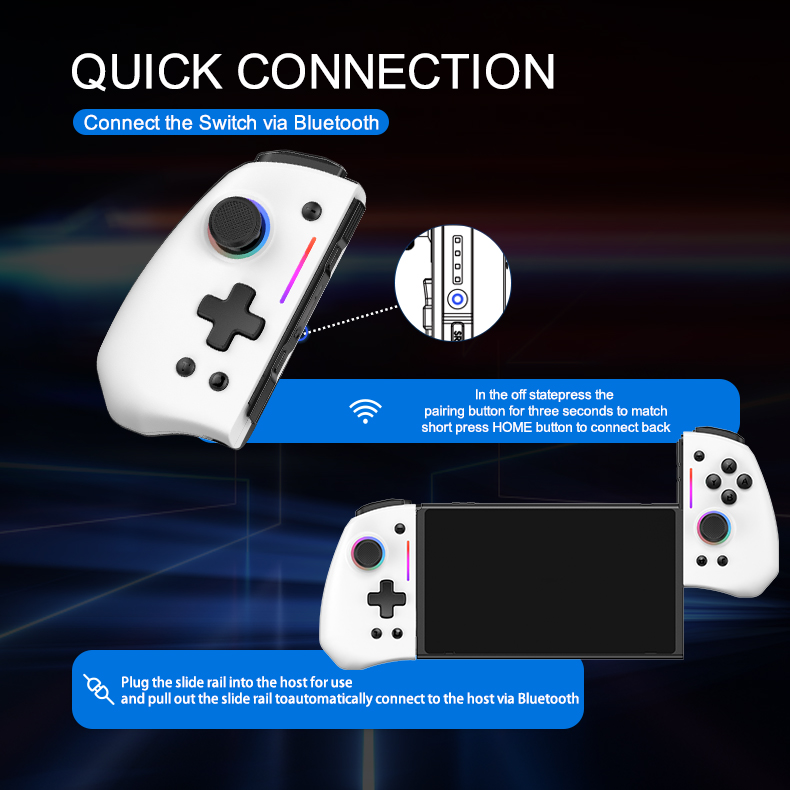 Wireless Bluetooth gamepad controller with non-linear trigger buttons for Nintendo Switch