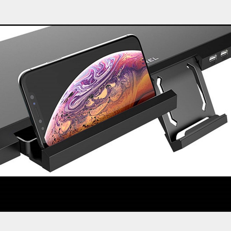 Computer PC monitor stand with keyboard storage underneath