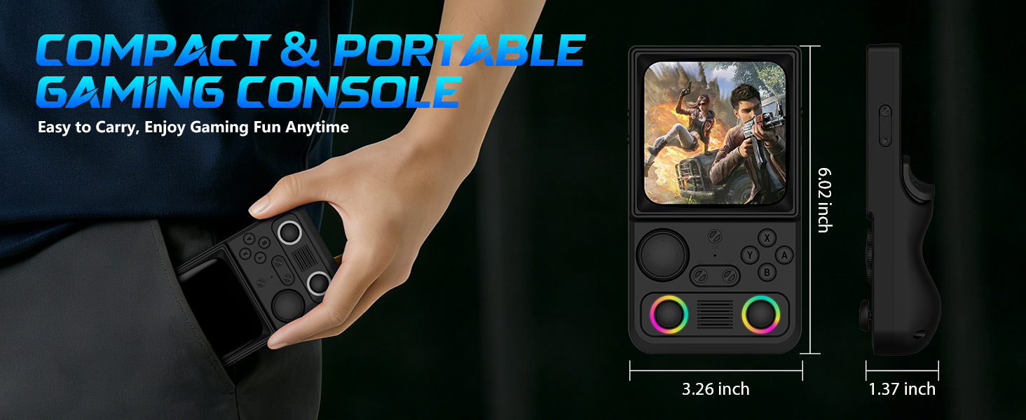 R40 retro handheld game console packaged with accessories