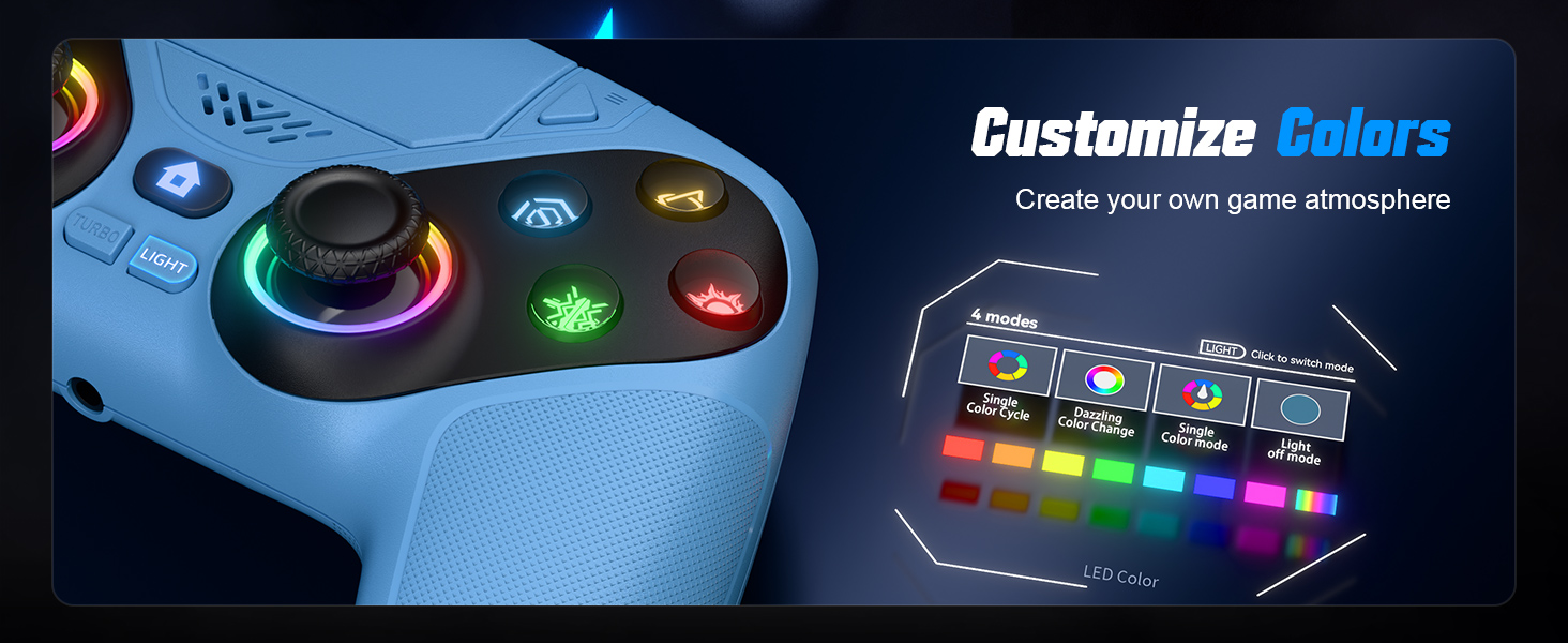 Wireless PS5 Gaming Controller with RGB and Turbo - Sleek profile against neutral background